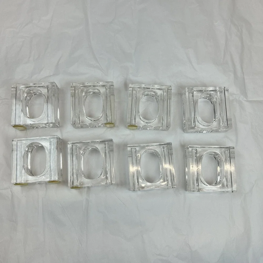 Vintage Crest Taiwan Mid-century Modern Lucite Acrylic Square‎ Napkin Rings - 8